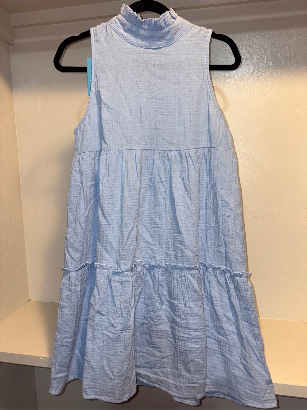 Cupshe Pale Blue Ruffled Mock-Neck Tiered Midi Dress